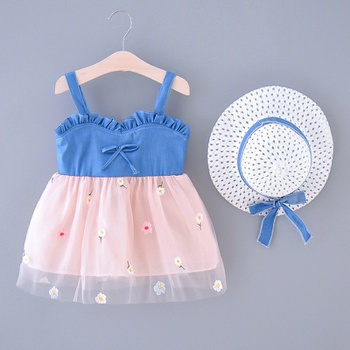Baby Denim Splice Dresses with Hat